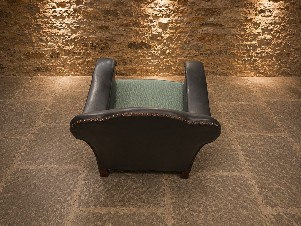 Vintage English Leather Club Armchair | Traditional Leather Library Chair | Country House Fireside Armchair | Brass Studded Accent Chair