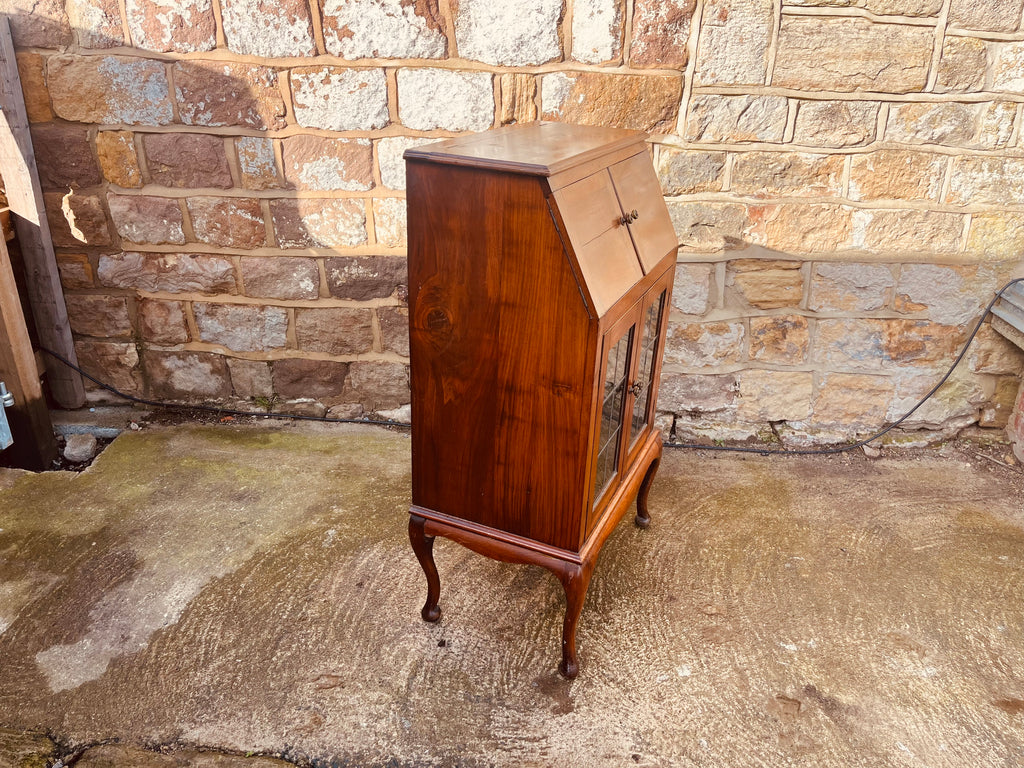 Vintage Walnut Bureau Cabinet on Queen Anne Legs