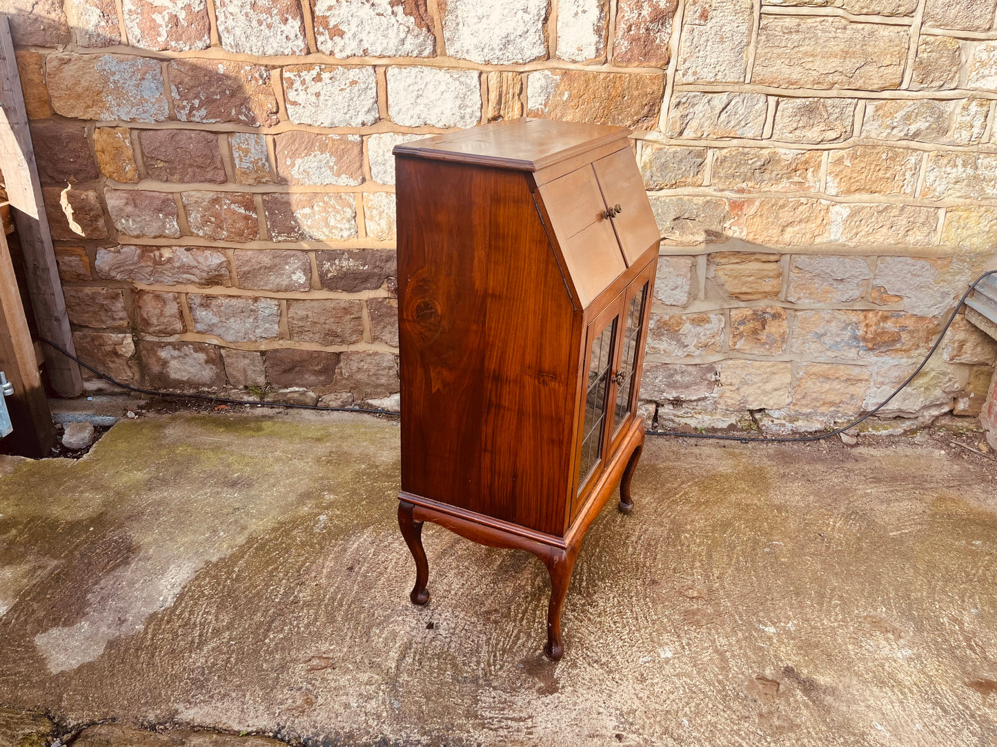 Vintage Walnut Bureau Cabinet on Queen Anne Legs