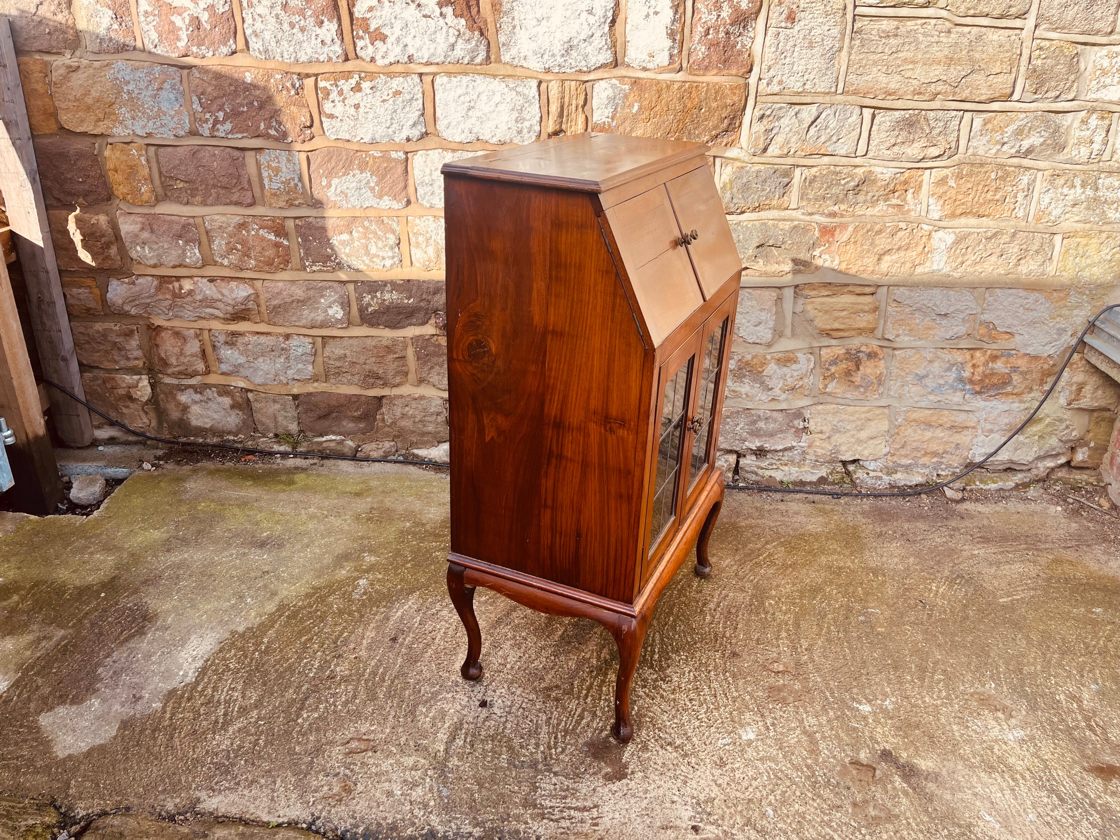 Vintage Walnut Bureau Cabinet on Queen Anne Legs
