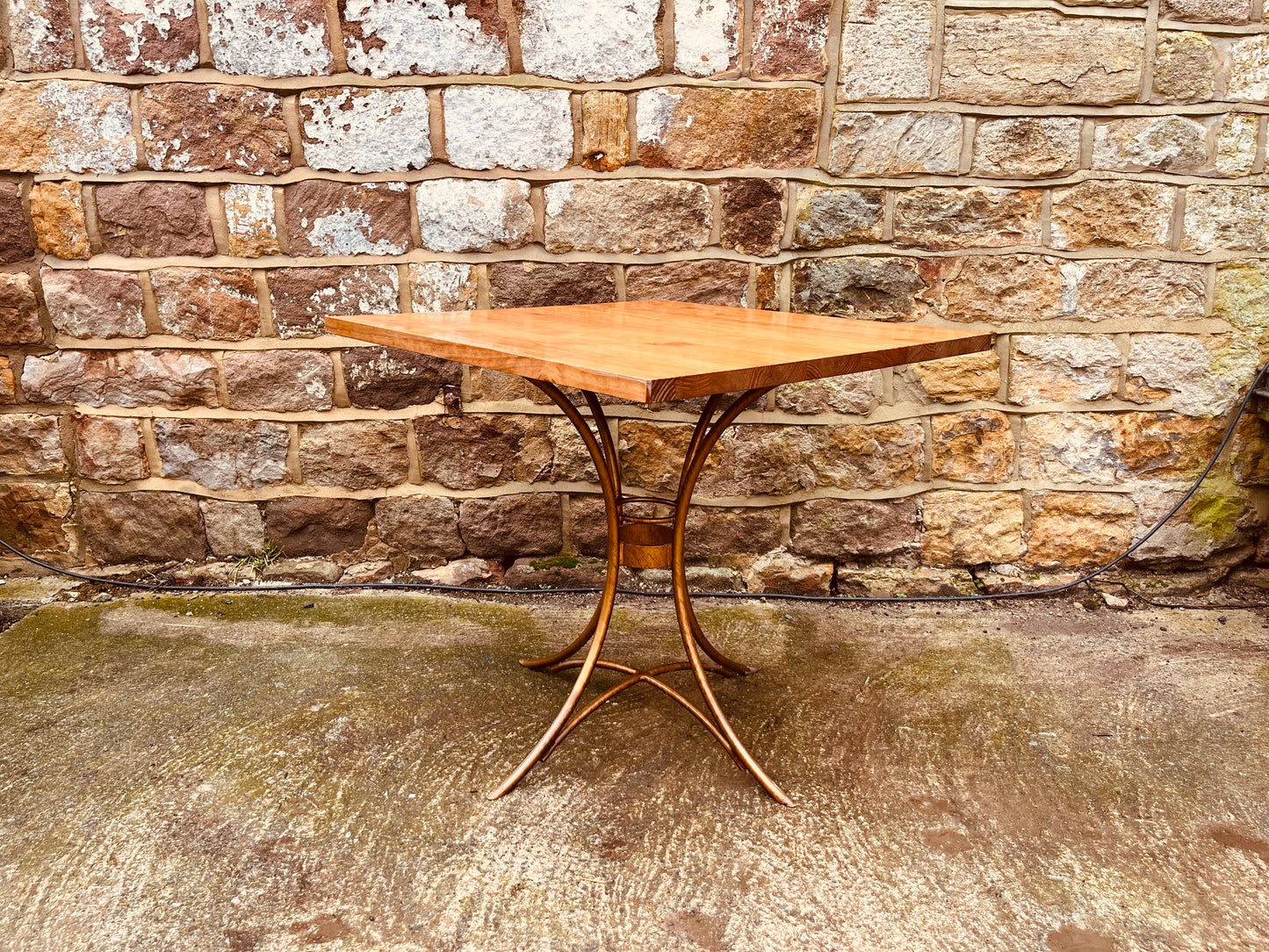 1980s Sculptural Pedestal Bistro Table – Vintage Square Solid Wood Café Dining Table