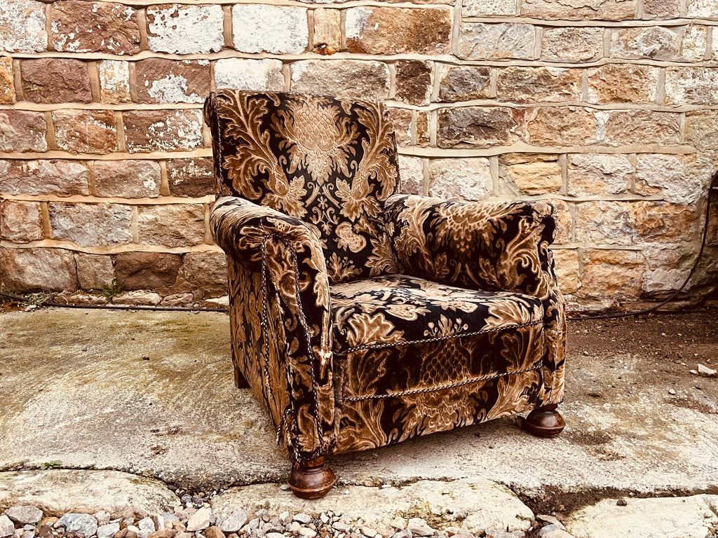 Vintage Sofa & Armchair Set – Velvet Damask Upholstery