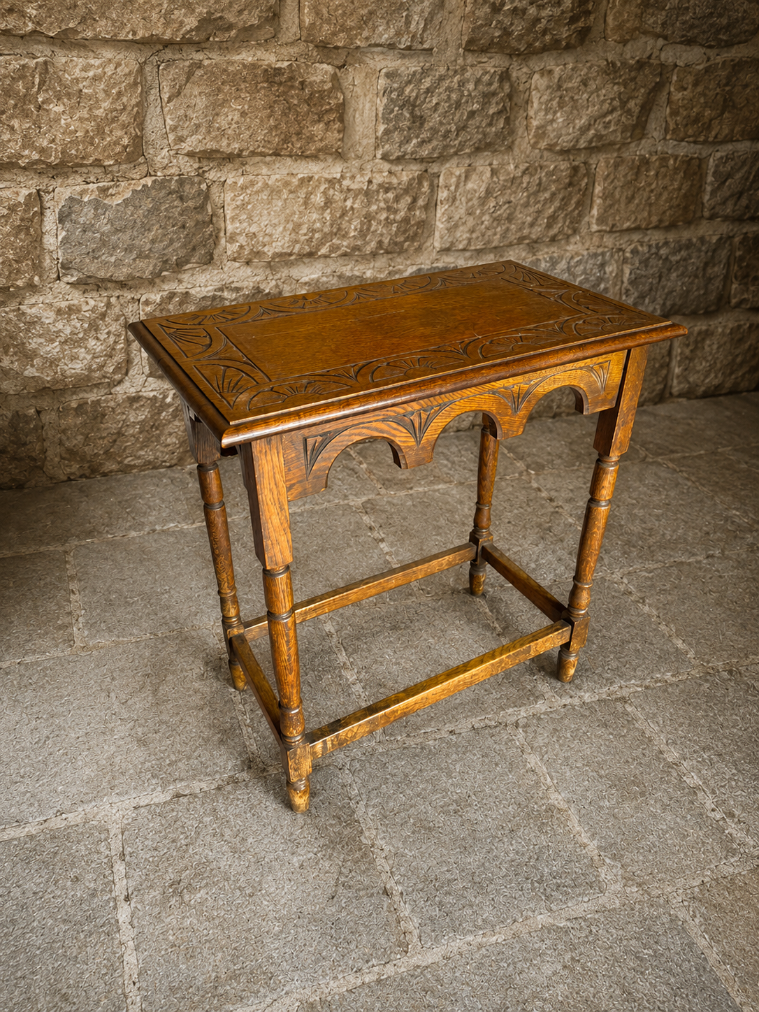 Antique Arts & Crafts Carved Oak Side Table c.1900-1920