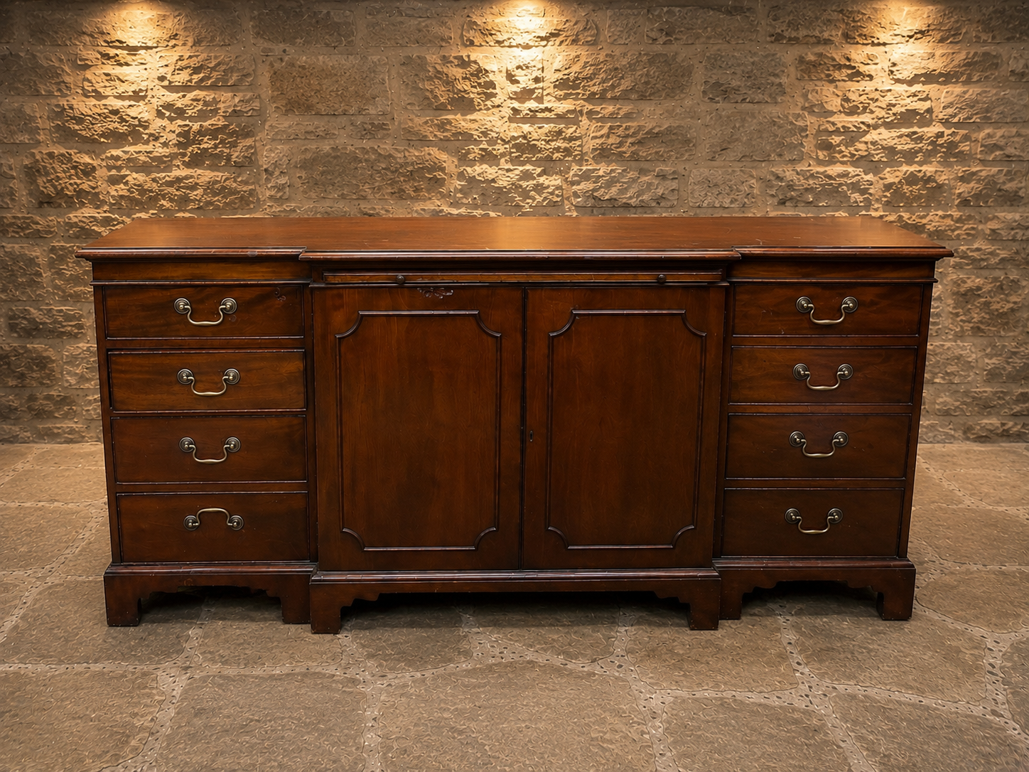 Vintage Georgian Style Breakfront Sideboard – Large Traditional Dark Wood Serving Cabinet