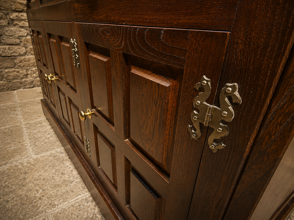 Jacobean Revival Solid Oak Sideboard | Vintage English Oak Buffet Cabinet | Rustic Farmhouse Sideboard | Large Country House Storage Cabinet