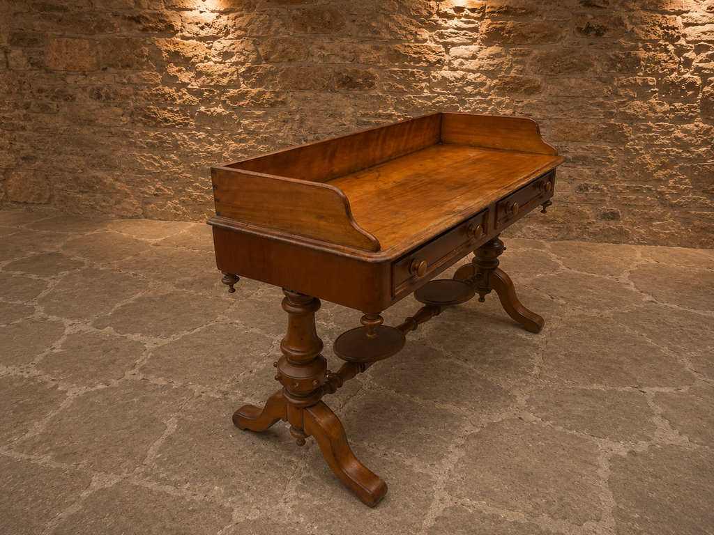 Antique Victorian Walnut Writing Table Desk c.1870 – Four Drawer Library Desk
