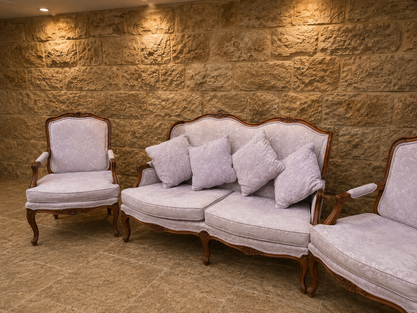 Vintage French Louis XV Style Sofa Suite | Carved Hardwood Three Piece Lounge Set | Chateau Style Furniture