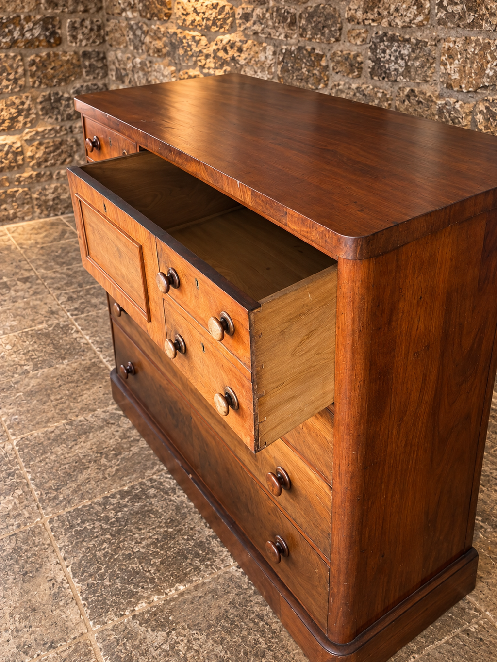 Antique Victorian Burr Walnut Chest of Drawers – c.1860