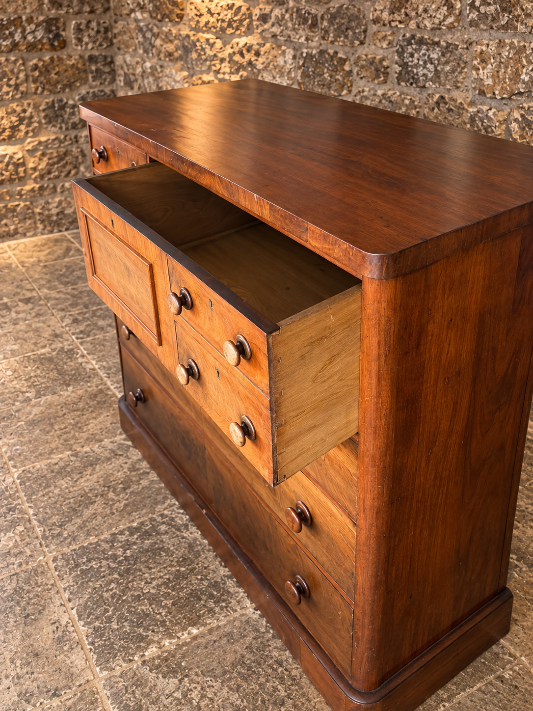 Antique Victorian Burr Walnut Chest of Drawers – c.1860