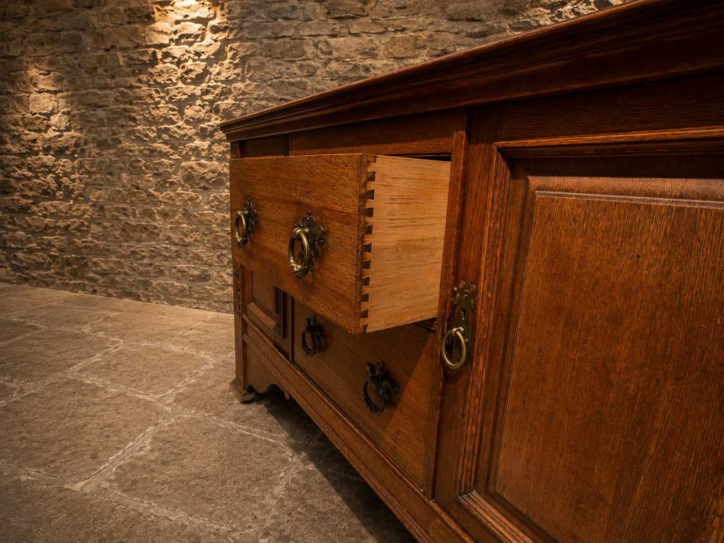 Jacobean Revival Oak Sideboard | English Oak Farmhouse Buffet Cabinet | Country House Drinks Cabinet