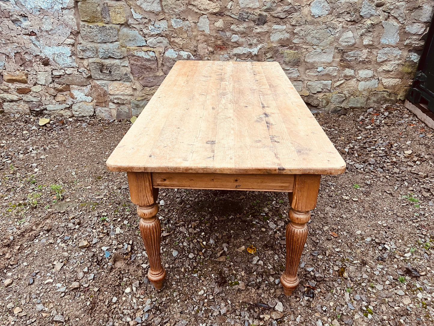Antique Farmhouse Dining Table – Rustic Aged Top & Turned Legs