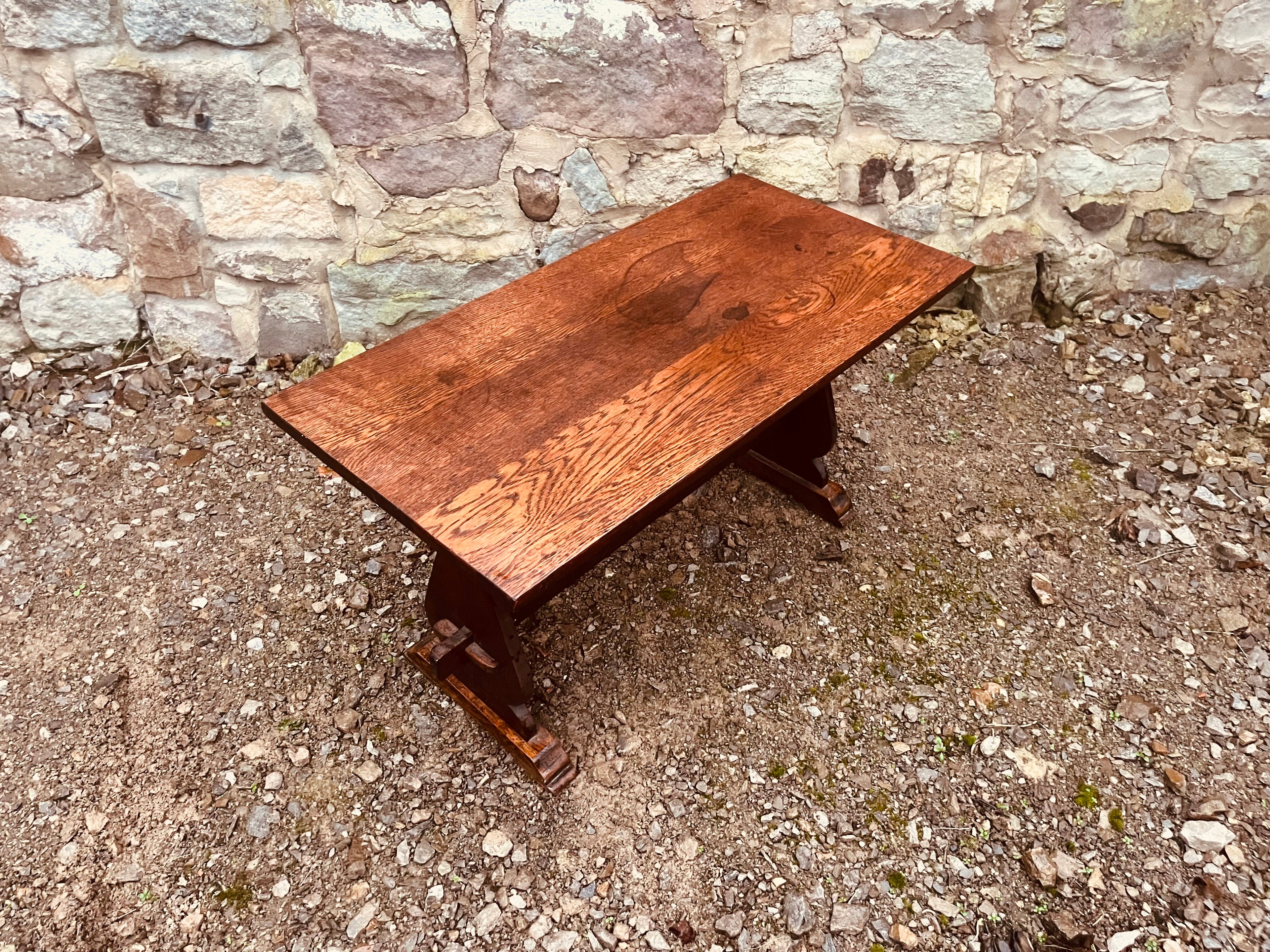 Vintage Solid Oak Trestle Table – Rustic Farmhouse Console