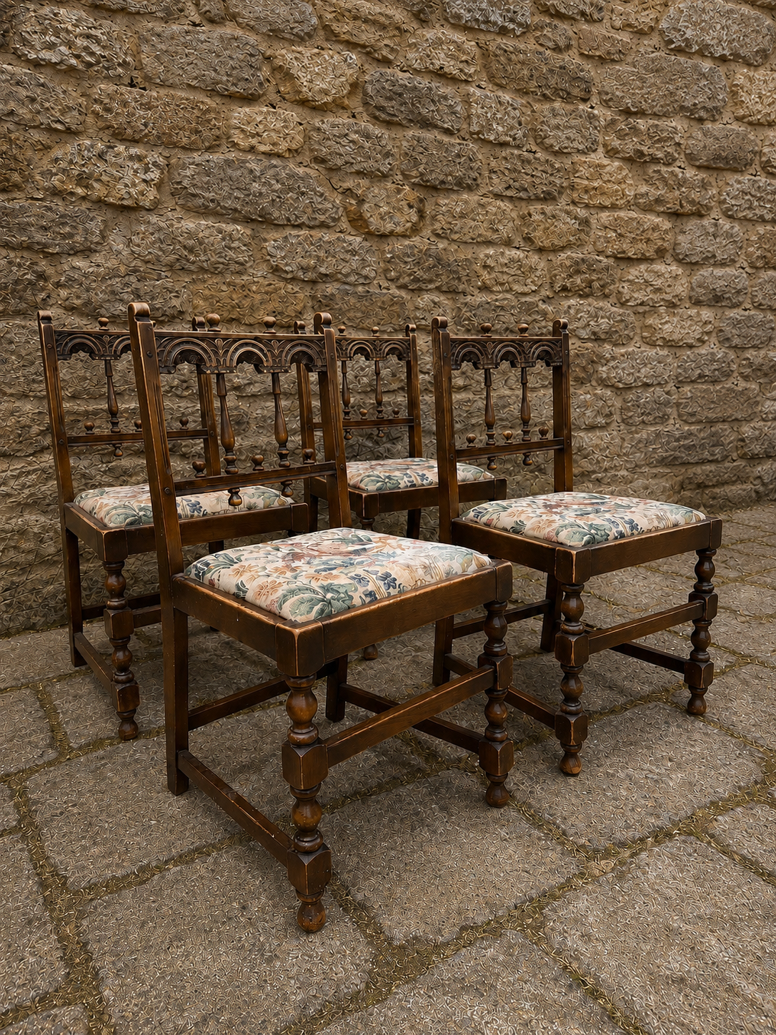 Antique Victorian Gothic Revival Oak Dining Chairs – Set of Four – c.1880–1900