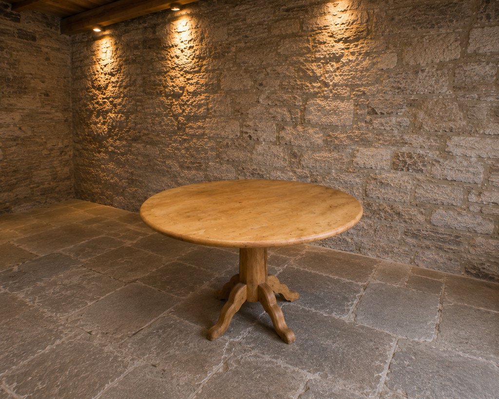 Large Solid Oak Round Pedestal Dining Table – Handmade Reclaimed Oak Farmhouse Table