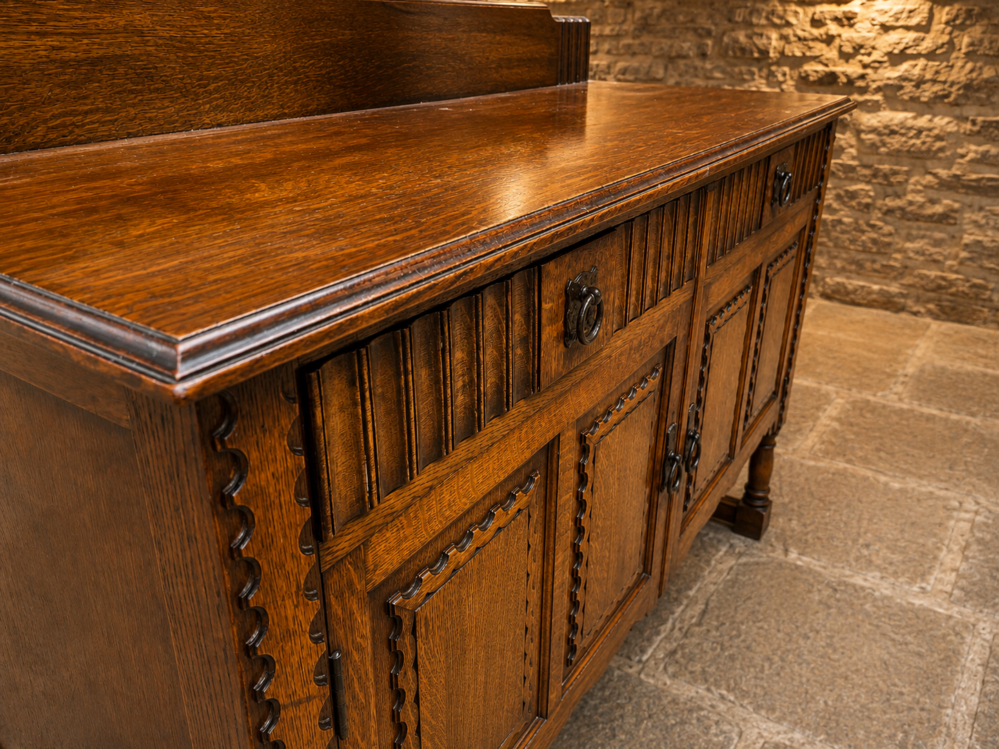 Antique Oak Arts & Crafts Sideboard – Jacobean Revival Country House Cupboard