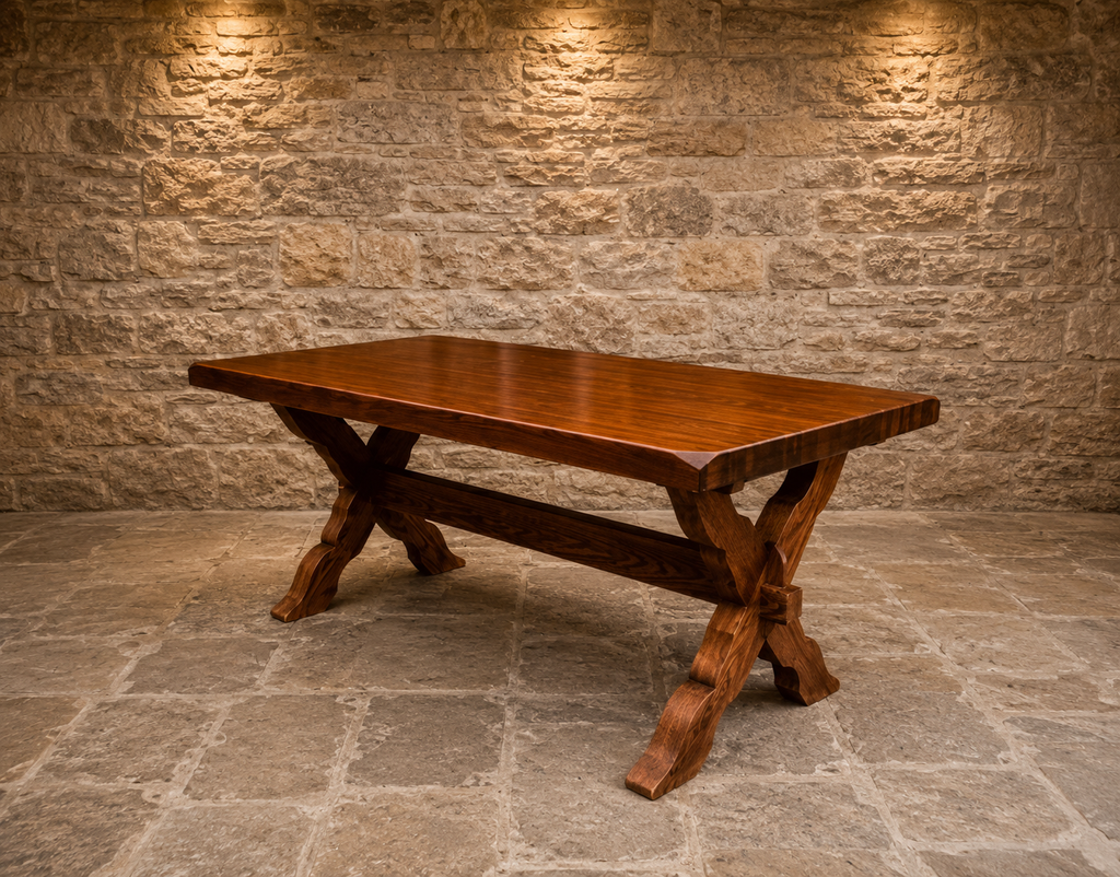 Solid Oak Refectory Dining Table | English Farmhouse Dining Table | Rustic Trestle Dining Table | Country House Kitchen Table