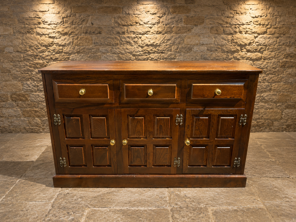 Jacobean Revival Solid Oak Sideboard | Vintage English Oak Buffet Cabinet | Rustic Farmhouse Sideboard | Large Country House Storage Cabinet
