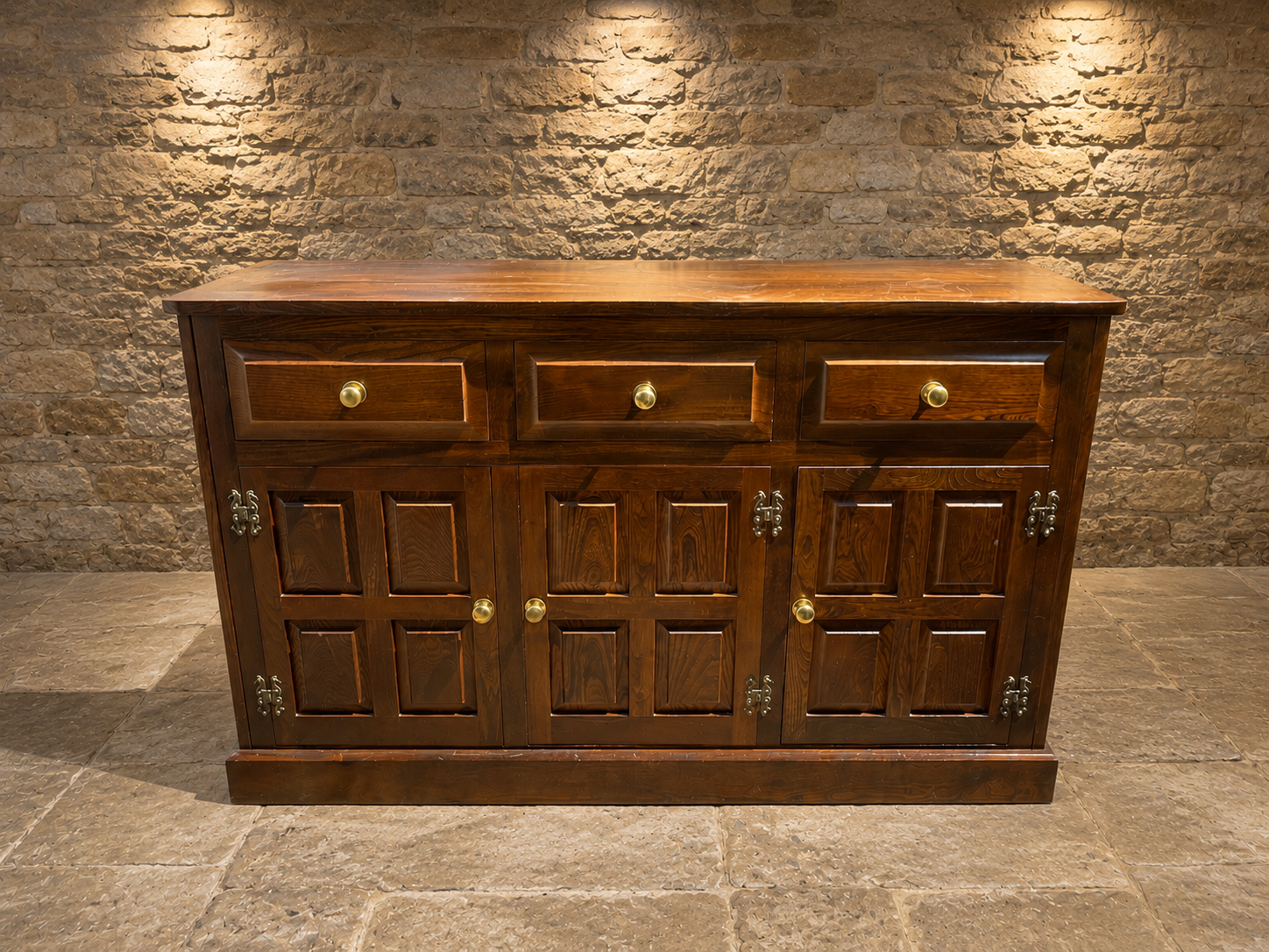 Jacobean Revival Solid Oak Sideboard | Vintage English Oak Buffet Cabinet | Rustic Farmhouse Sideboard | Large Country House Storage Cabinet