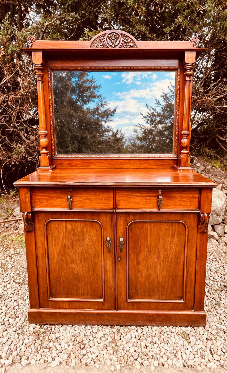 Antique Edwardian Mahogany Sideboard with Mirror Back, Circa 1900