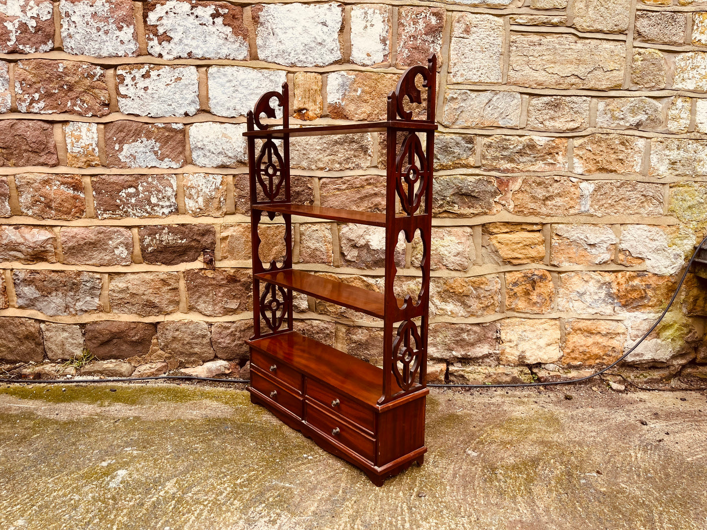 Vintage Mahogany Whatnot Shelving Unit with Drawers – Narrow Edwardian Style Display Bookcase