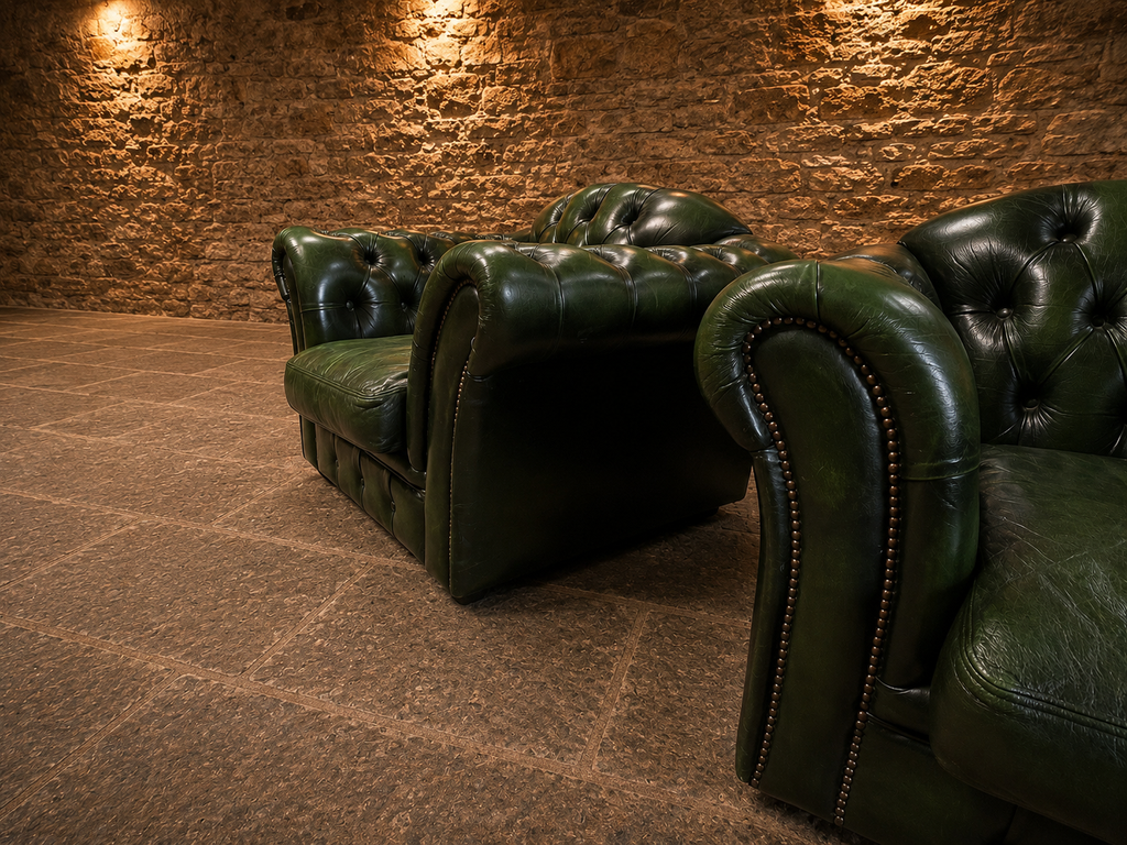 Vintage Pair of Green Leather Chesterfield Club Armchairs