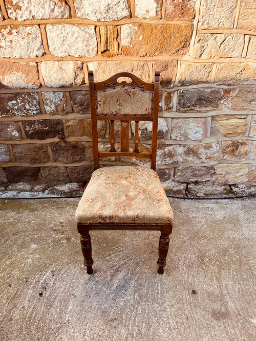 Antique Edwardian Oak Dining Chair – Upholstered Seat & Back, Carved Detail Hall Chair, Victorian Style Side Chair