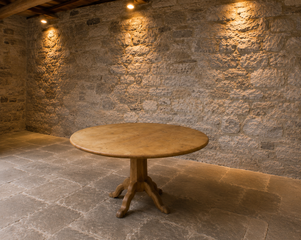 Large Solid Oak Round Pedestal Dining Table – Handmade Reclaimed Oak Farmhouse Table