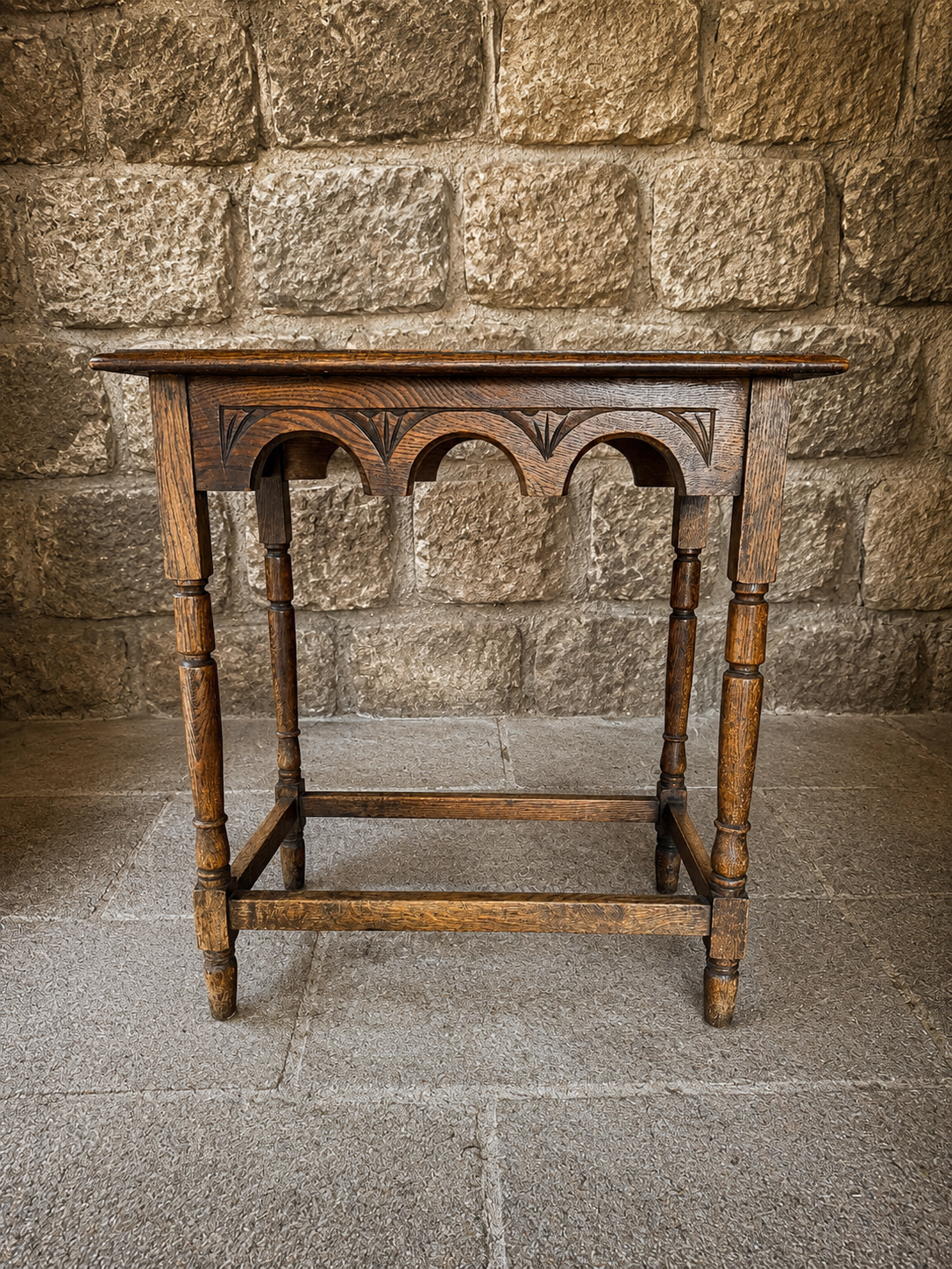 Antique Arts & Crafts Carved Oak Side Table c.1900-1920