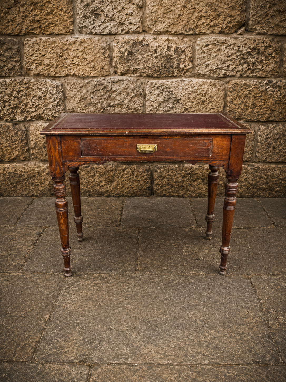 Antique Victorian Oak Leather Top Writing Table c1900