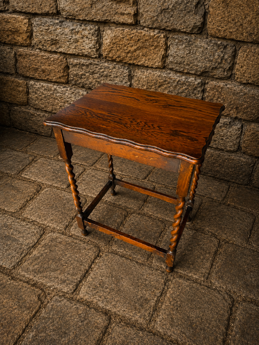 Antique Oak Barley Twist Side Table – Jacobean Revival Lamp Table
