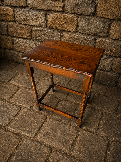 Antique Oak Barley Twist Side Table – Jacobean Revival Lamp Table