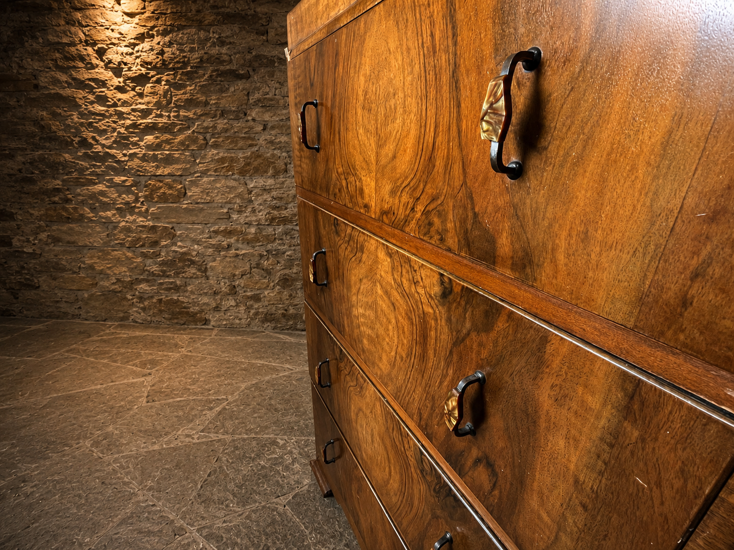 Art Deco Figured Walnut Tallboy Chest of Drawers | 1930s English Walnut Bedroom Chest | Antique Walnut Chest | Vintage Art Deco Furniture