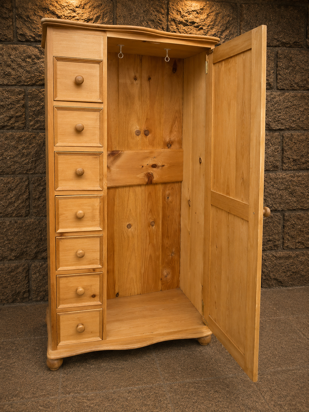 Vintage Solid Pine 7 Drawer Wardrobe | Rustic Farmhouse Armoire | Solid Wood Bedroom Storage