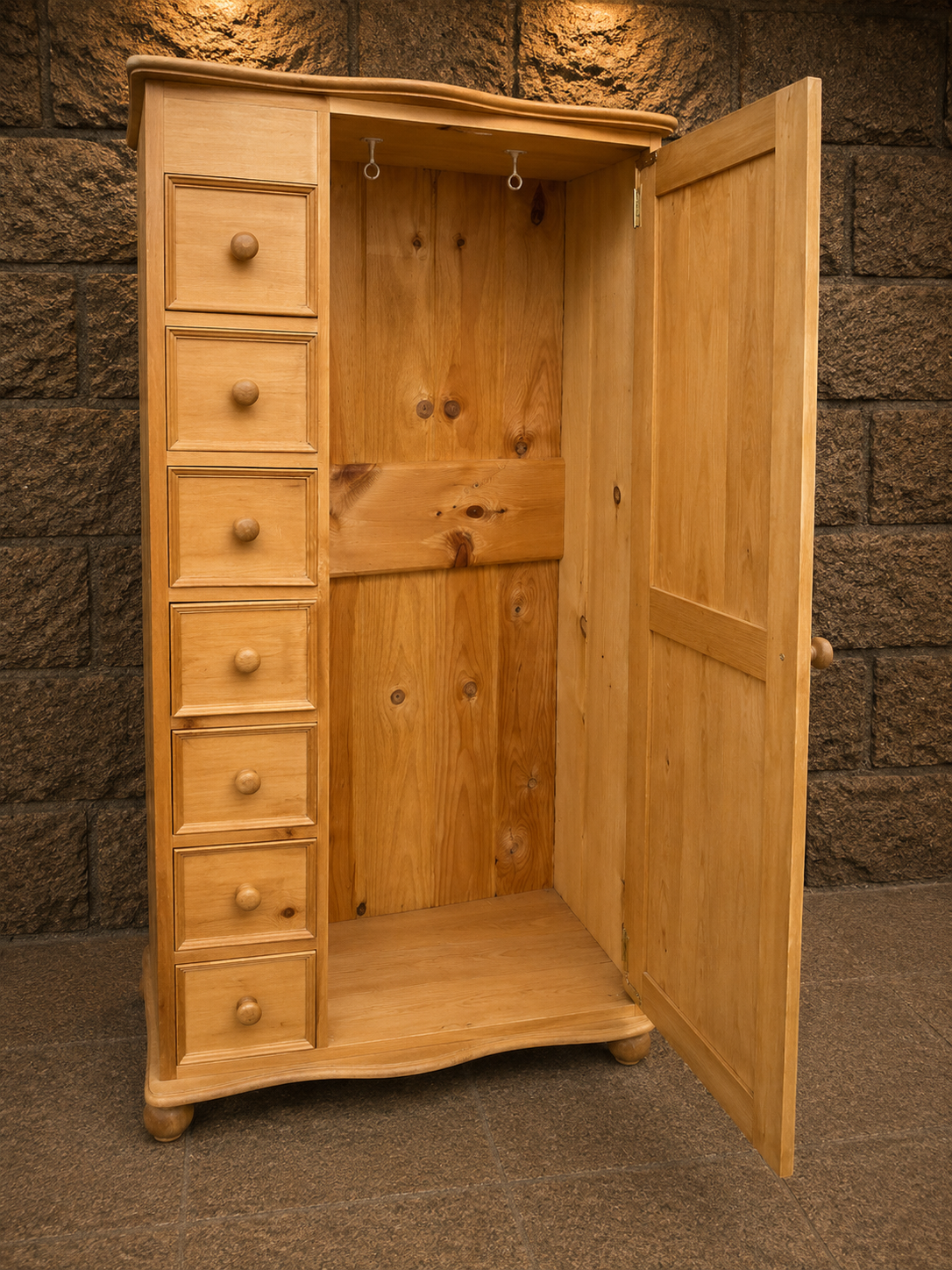 Vintage Solid Pine 7 Drawer Wardrobe | Rustic Farmhouse Armoire | Solid Wood Bedroom Storage