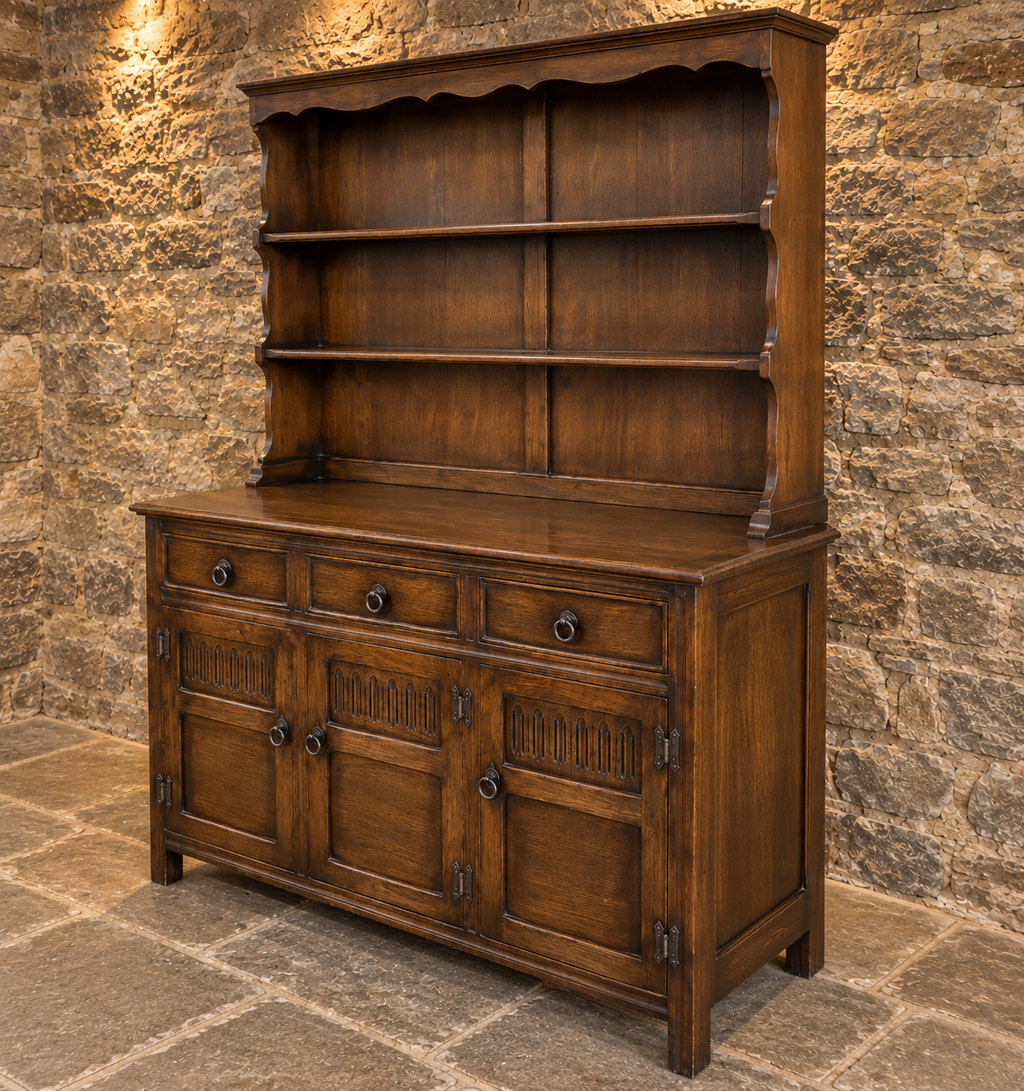 Vintage Solid Oak Welsh Style Dresser & Plate Rack