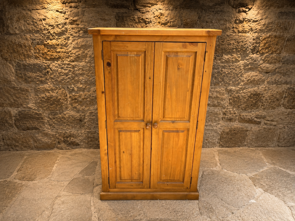 Solid Pine Farmhouse Storage Cupboard | Rustic Pine Linen Cabinet | Country House Pantry Cupboard | Vintage Hall Storage Cabinet