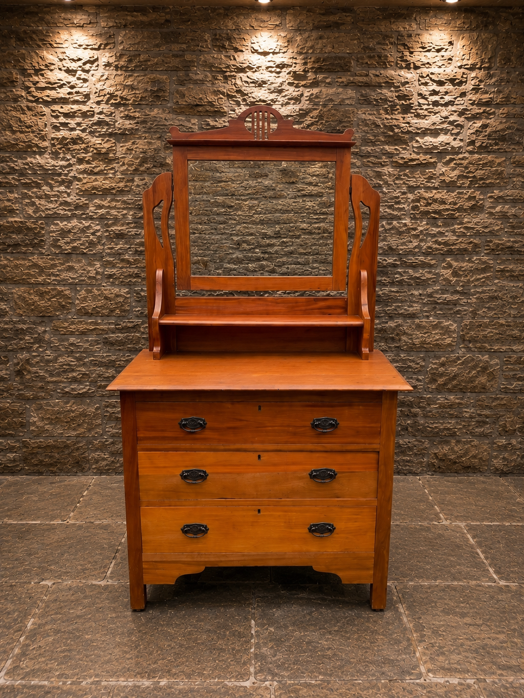 Antique Edwardian Satin Walnut Dressing Table with Original Bevelled Mirror | Art Nouveau Vanity Chest | Circa 1905