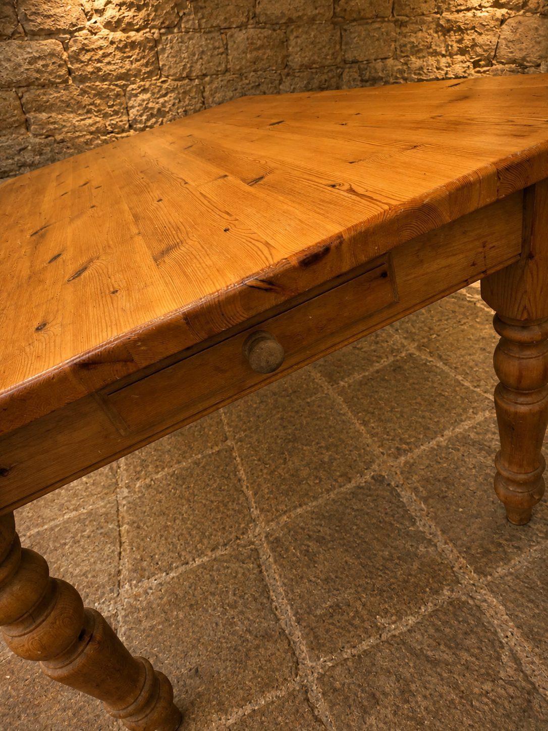 Large Victorian Pitch Pine Farmhouse Dining Table with Drawer | Antique Country Kitchen Table | c.1880–1900