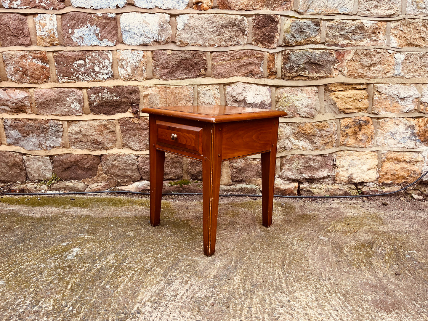 Late 20th Century Solid Wood Bedside Table with Inlaid Top – Vintage Side Table