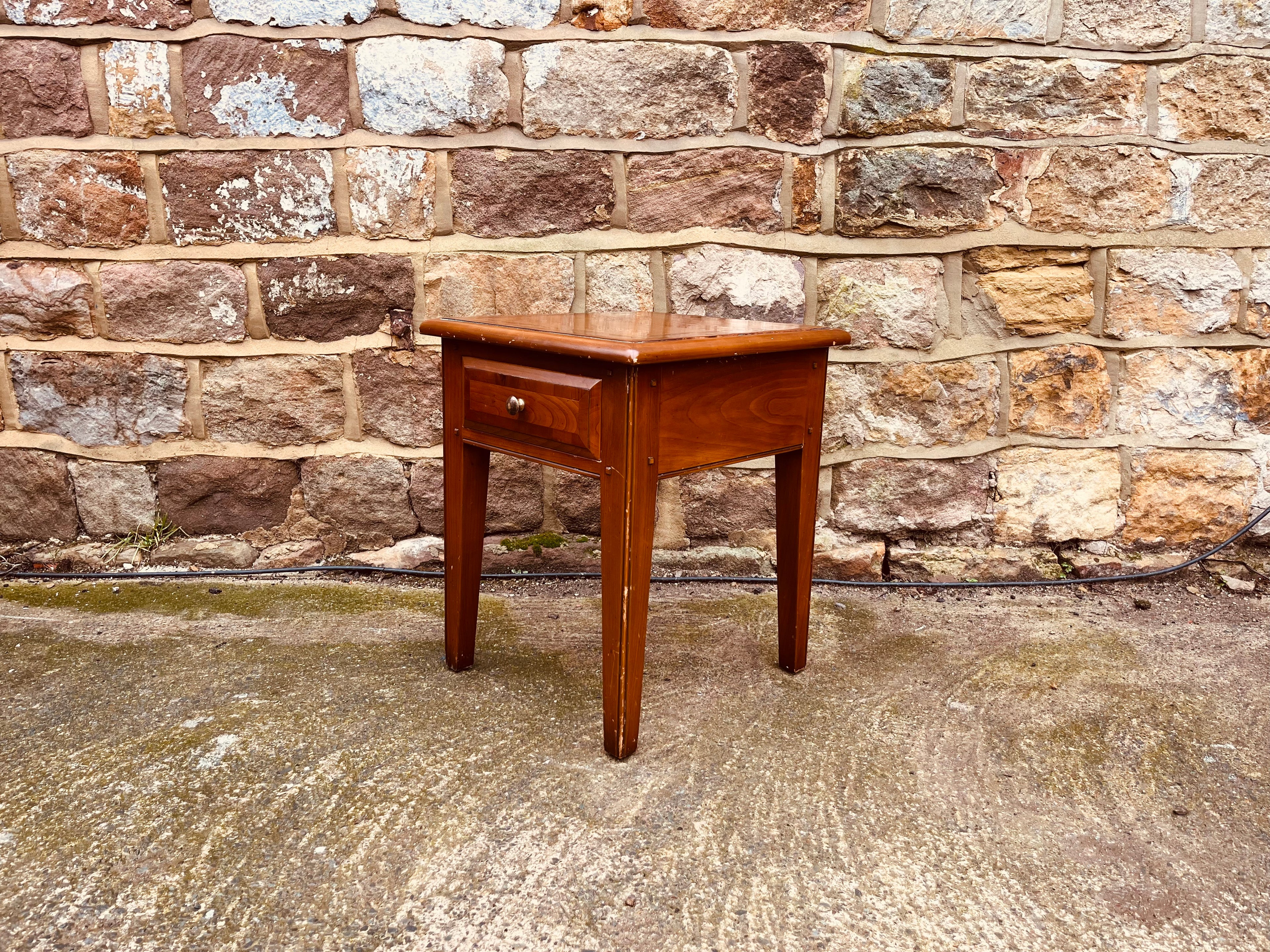 Late 20th Century Solid Wood Bedside Table with Inlaid Top – Vintage Side Table