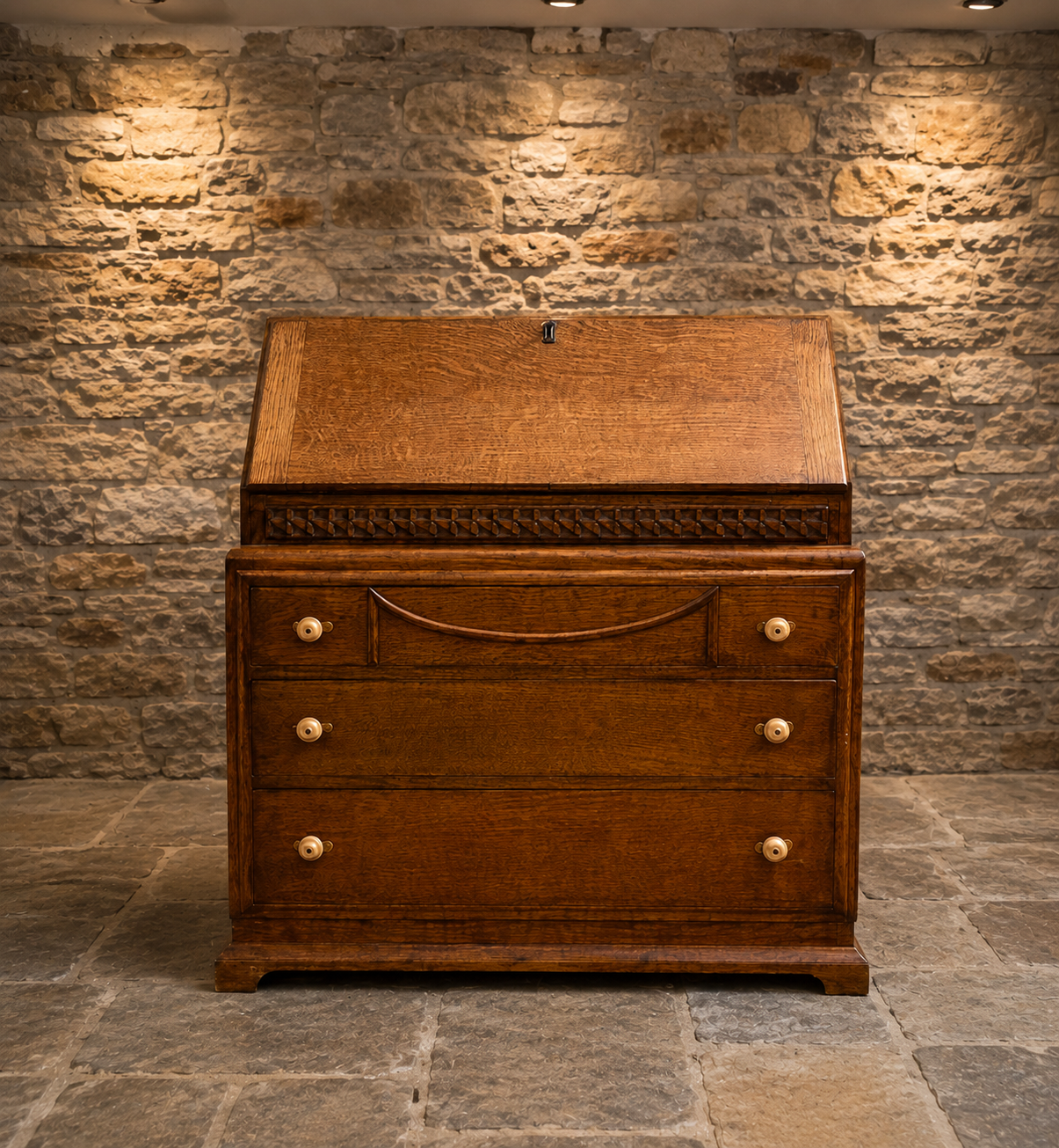 Antique Victorian Oak Bureau c.1890–1910 | Solid Oak Fall Front Writing Bureau