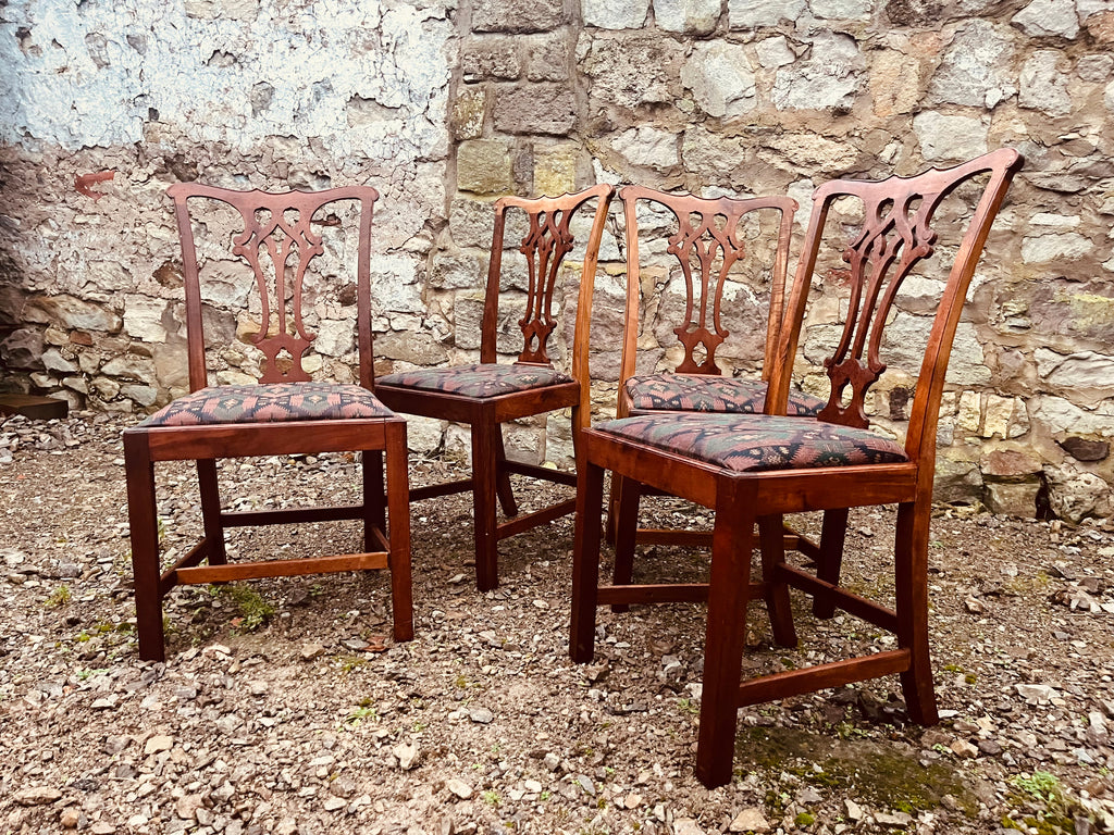Vintage Dining Chairs – Set of 4 Chippendale Style Wooden Upholstered Chairs