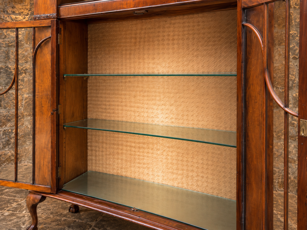 Antique Art Deco Figured Walnut Glazed Display Cabinet – c.1930