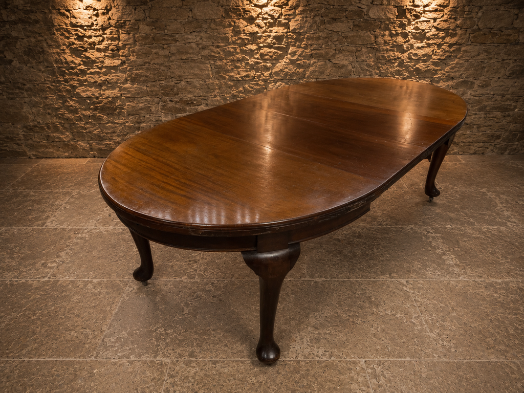 Large Antique Style Georgian Mahogany Extending Dining Table | Queen Anne Oval Dining Table