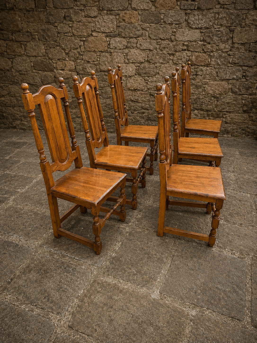Set of Six Solid Oak Farmhouse Dining Chairs
