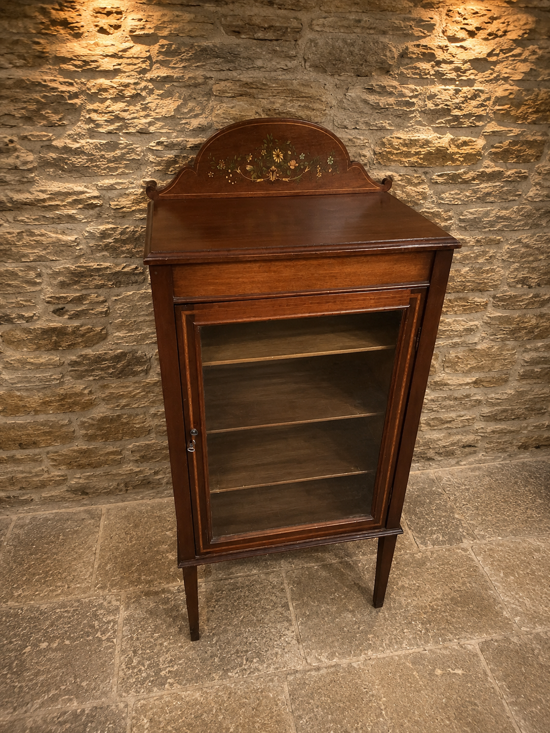 Antique Edwardian Inlaid Mahogany Display Cabinet | Sheraton Revival Glazed Bookcase | English Curio Cabinet | Circa 1905–1915