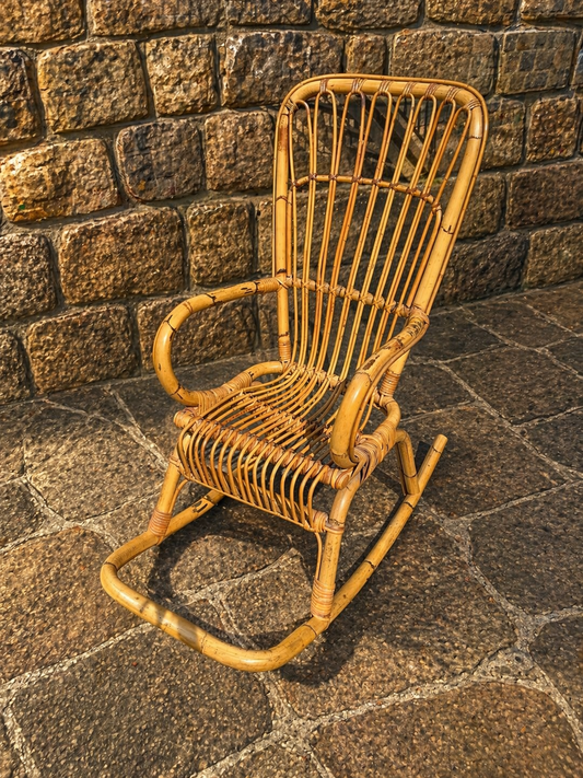 Vintage Bamboo Children’s Rocking Chair c.1950s–1970s