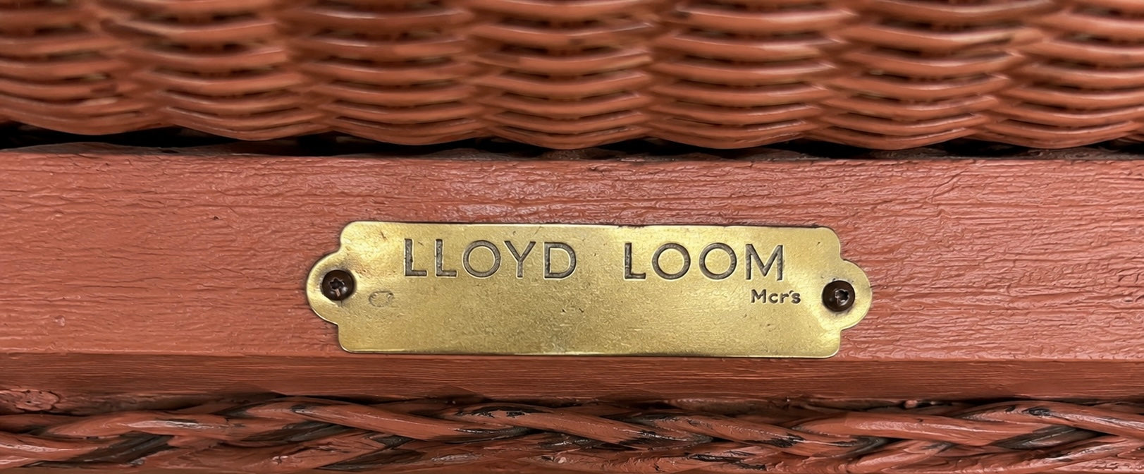 Vintage Lloyd Loom Pink Wicker Laundry Basket / Mid Century Storage Hamper