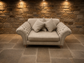 Luxury Chesterfield Style Oversized Snuggler Sofa – Neutral Linen Buttoned Love Seat