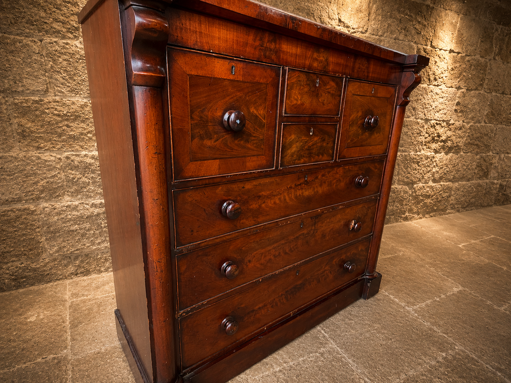 Victorian Flame Mahogany Wellington Chest | Antique English Mahogany Chest of Drawers | 19th Century Apothecary Style Chest | Country House Furniture